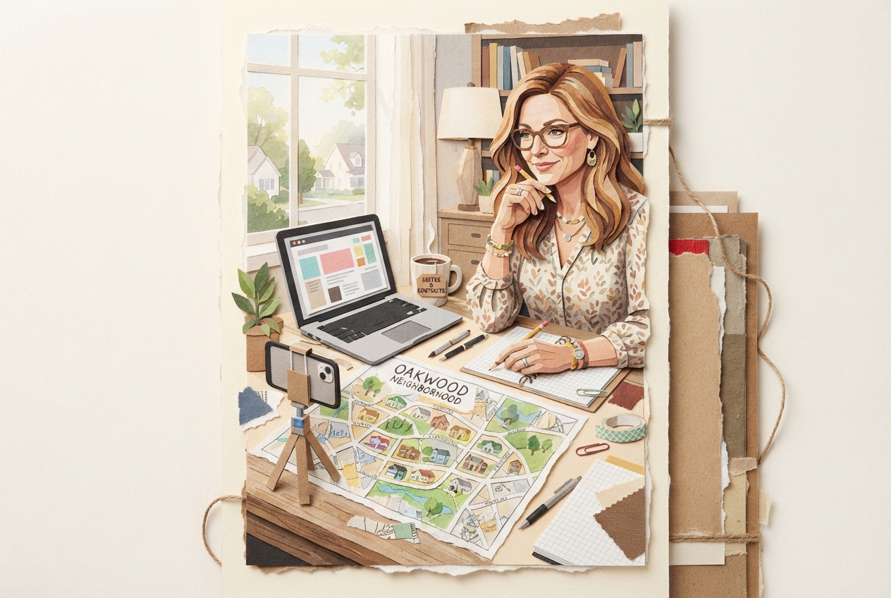 Real estate agent planning a month of marketing content at a desk